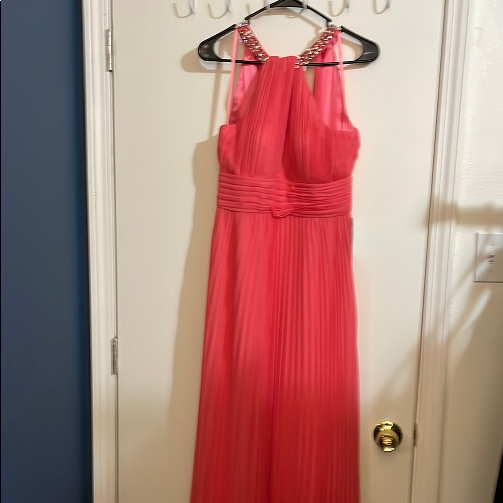 Chic Pink Pleated Dress with Embellished Straps